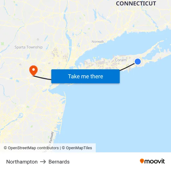 Northampton to Bernards map