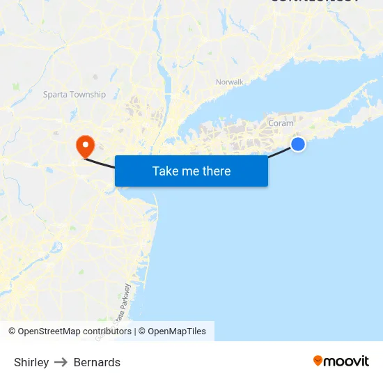 Shirley to Bernards map