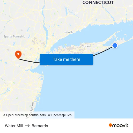 Water Mill to Bernards map