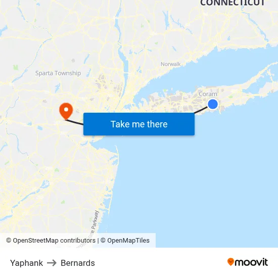 Yaphank to Bernards map