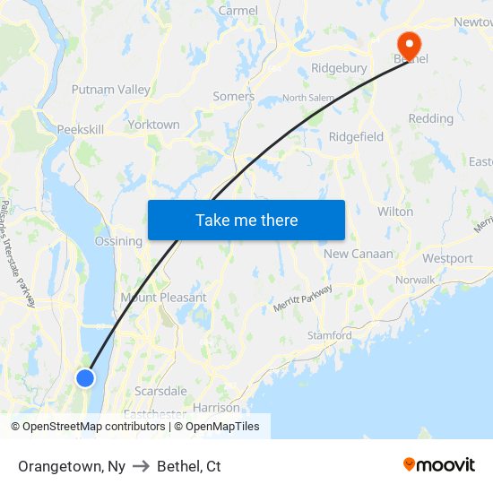 Orangetown, Ny to Bethel, Ct map