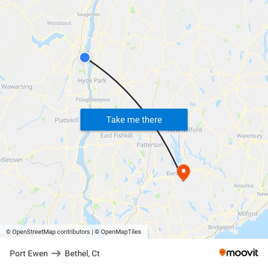 Port Ewen to Bethel, Ct map