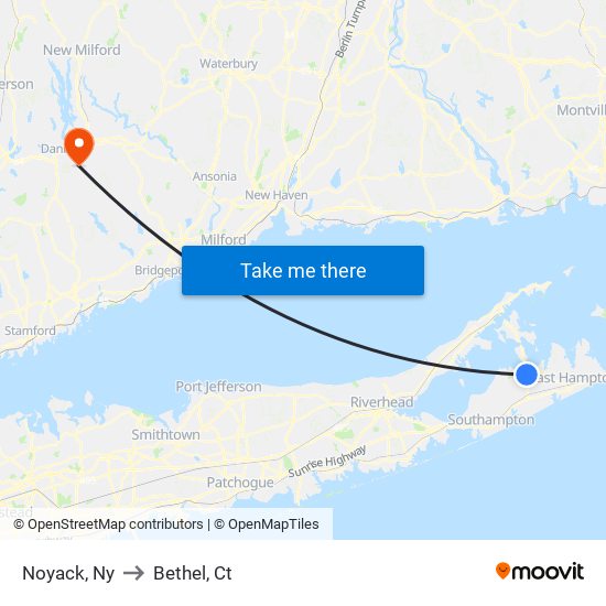 Noyack, Ny to Bethel, Ct map