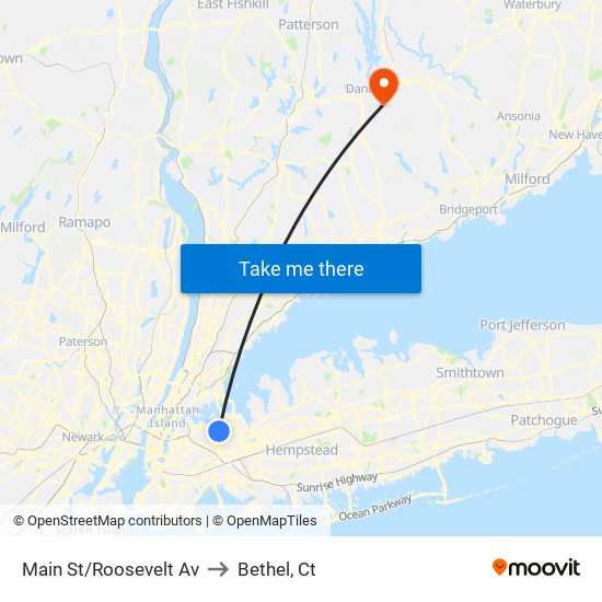 Main St/Roosevelt Av to Bethel, Ct map
