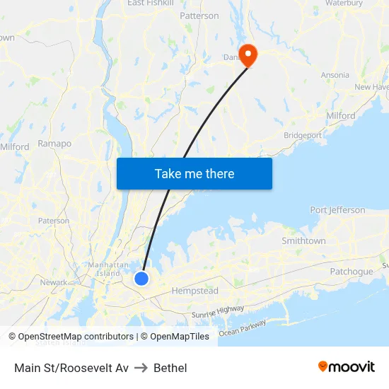 Main St/Roosevelt Av to Bethel map