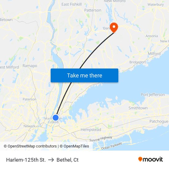 Harlem-125th St. to Bethel, Ct map