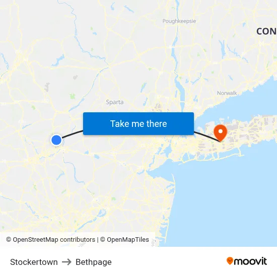 Stockertown to Bethpage map