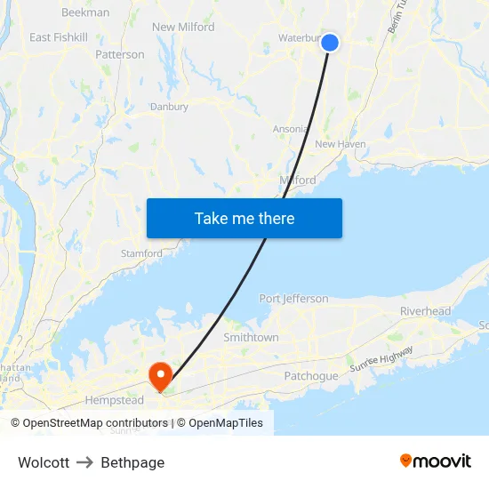 Wolcott to Bethpage map