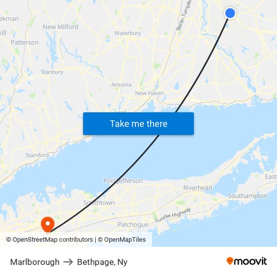 Marlborough to Bethpage, Ny map