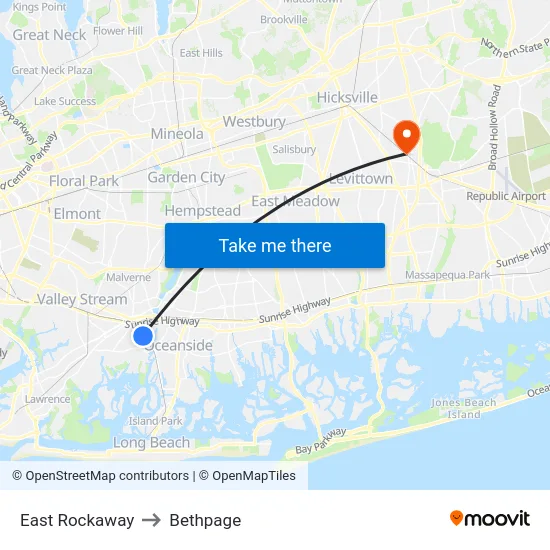 East Rockaway to Bethpage map