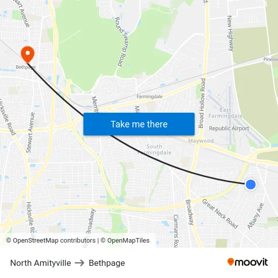 North Amityville to Bethpage map