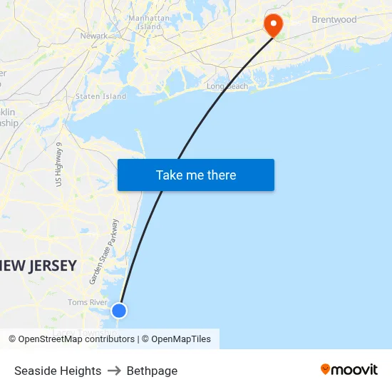 Seaside Heights to Bethpage map