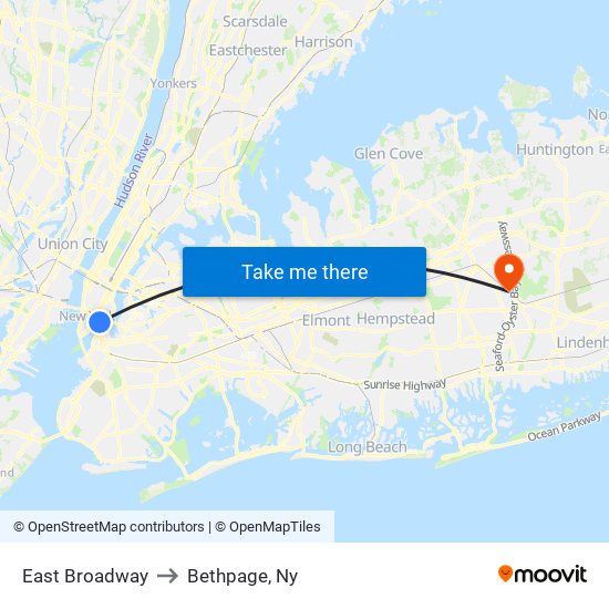 East Broadway to Bethpage, Ny map