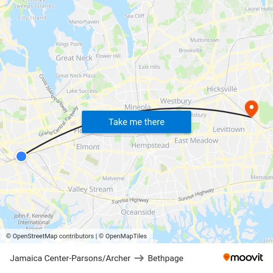 Jamaica Center-Parsons/Archer to Bethpage map