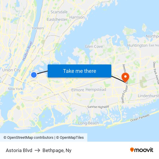 Astoria Blvd to Bethpage, Ny map