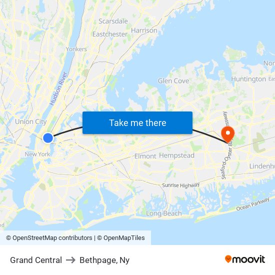 Grand Central to Bethpage, Ny map