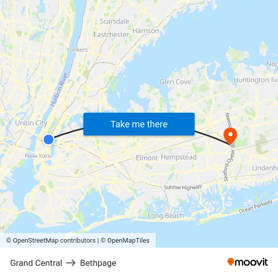 Grand Central to Bethpage map