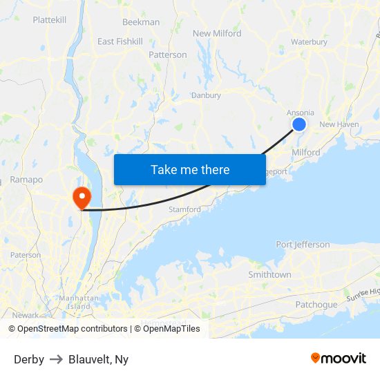 Derby to Blauvelt, Ny map