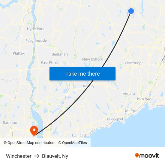 Winchester to Blauvelt, Ny map