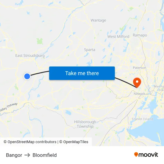 Bangor to Bloomfield map