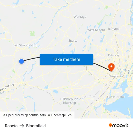 Roseto to Bloomfield map
