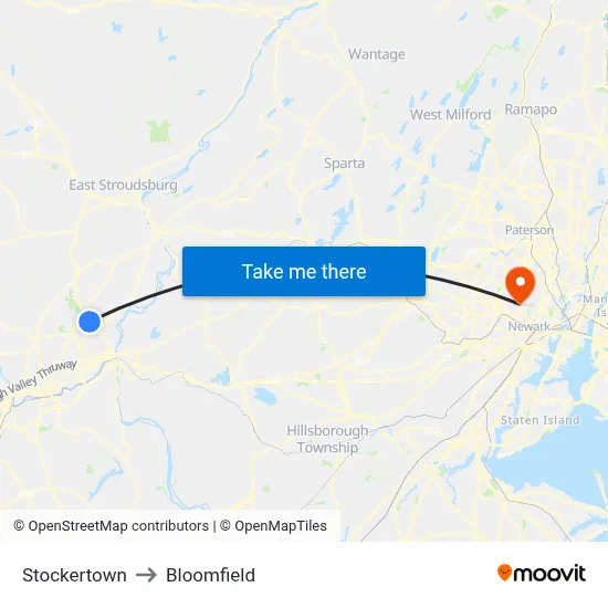 Stockertown to Bloomfield map