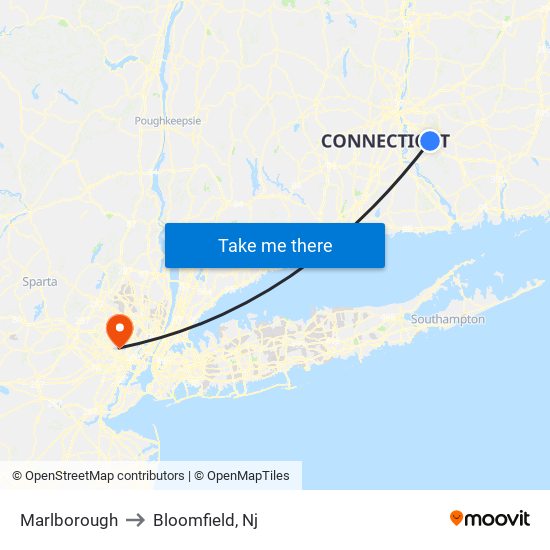 Marlborough to Bloomfield, Nj map