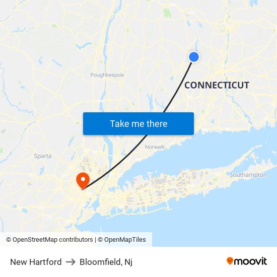 New Hartford to Bloomfield, Nj map