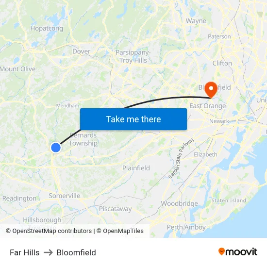 Far Hills to Bloomfield map