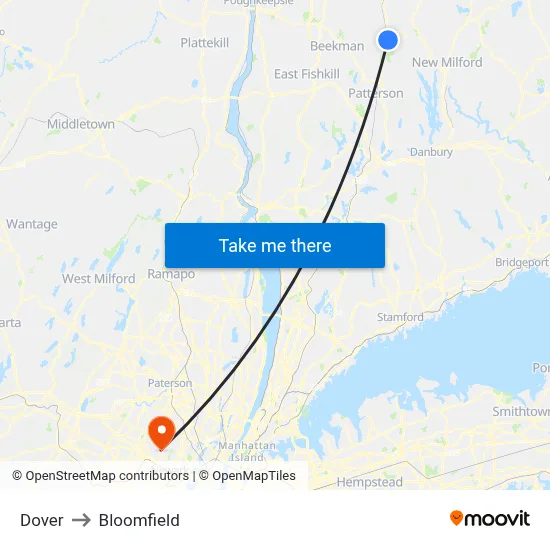 Dover to Bloomfield map