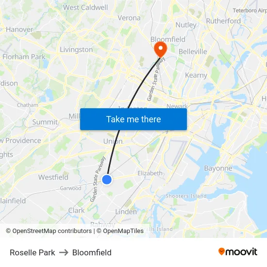 Roselle Park to Bloomfield map