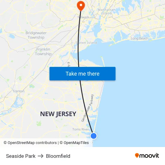 Seaside Park to Bloomfield map
