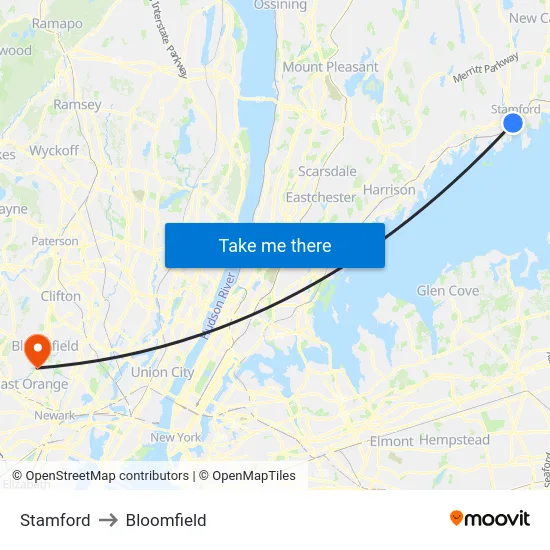 Stamford to Bloomfield map