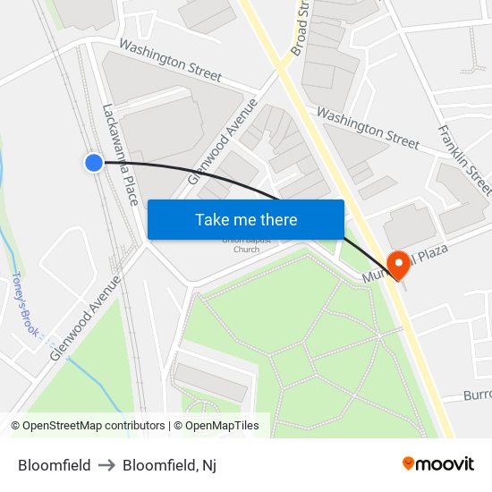 Bloomfield to Bloomfield, Nj map