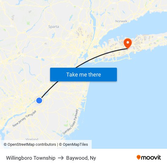 Willingboro Township to Baywood, Ny map