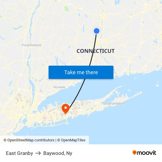 East Granby to Baywood, Ny map