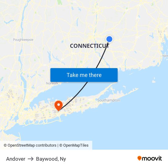 Andover to Baywood, Ny map