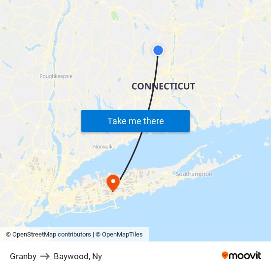 Granby to Baywood, Ny map