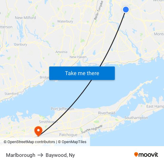 Marlborough to Baywood, Ny map