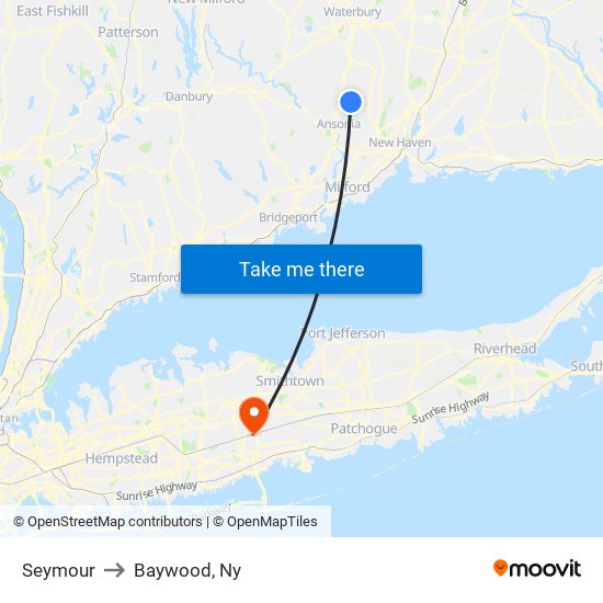 Seymour to Baywood, Ny map