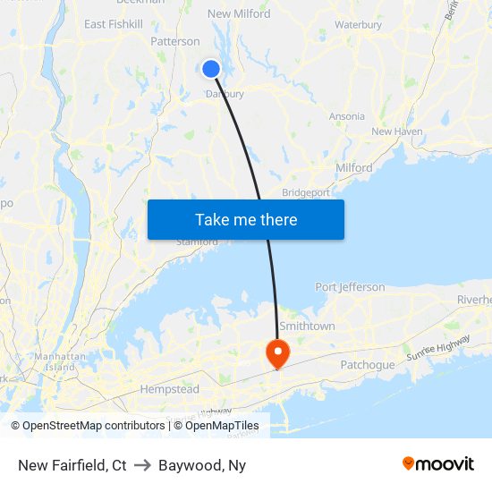 New Fairfield, Ct to Baywood, Ny map