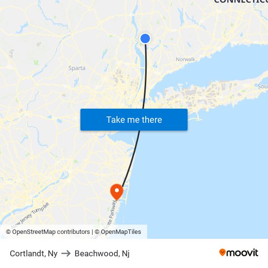 Cortlandt, Ny to Beachwood, Nj map