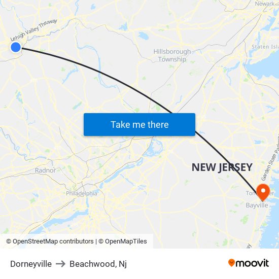 Dorneyville to Beachwood, Nj map