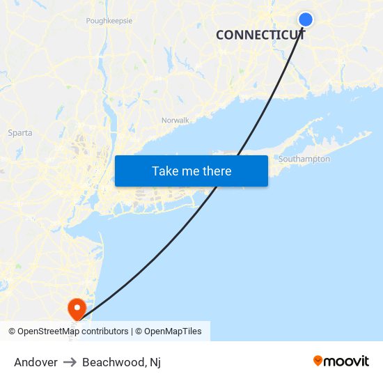 Andover to Beachwood, Nj map