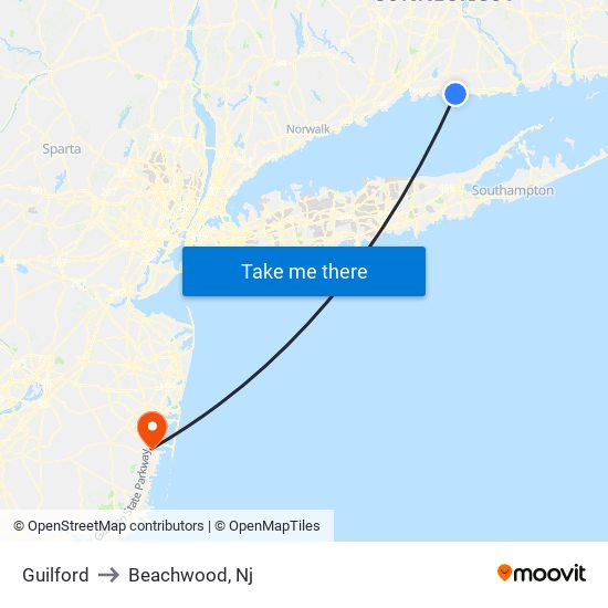 Guilford to Beachwood, Nj map