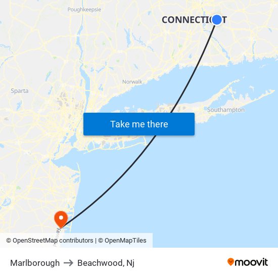 Marlborough to Beachwood, Nj map