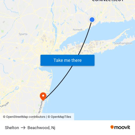 Shelton to Beachwood, Nj map