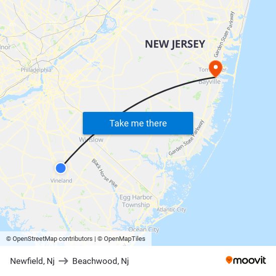 Newfield, Nj to Beachwood, Nj map