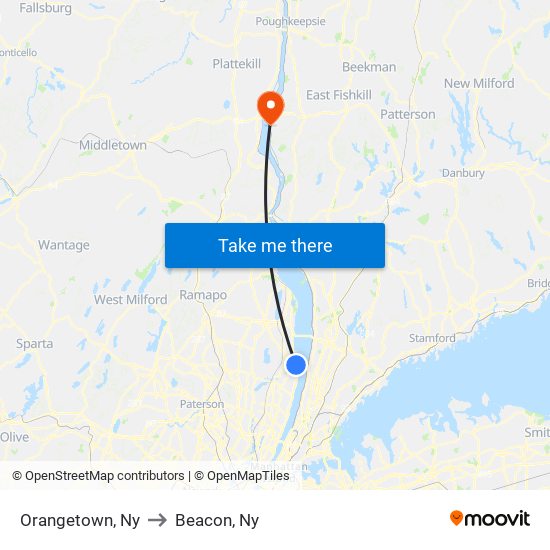 Orangetown, Ny to Beacon, Ny map
