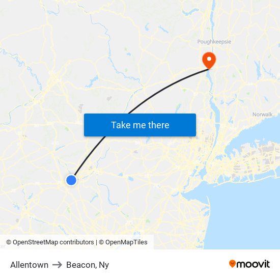 Allentown to Beacon, Ny map